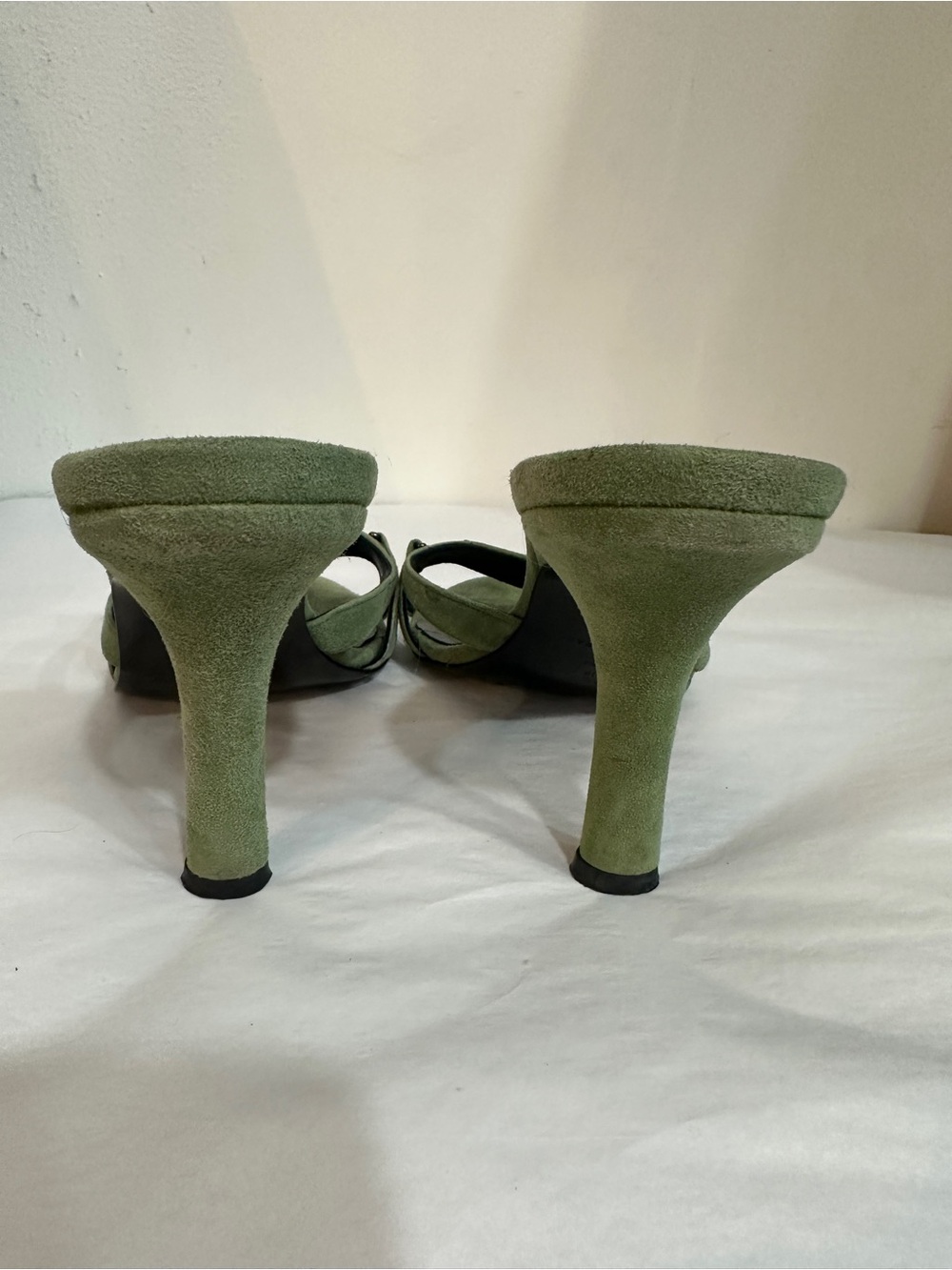 Charles David Olive Green Suede Gem-Embellished Mules - Picture 4 of 6